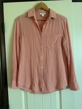 Peach Button-Up Crinkle Cotton Shirt